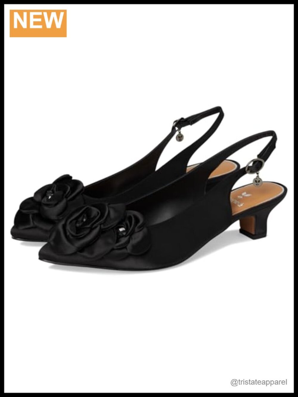 Satin Slingback Kitten Heel Pointed Toe Floral Dress Pumps